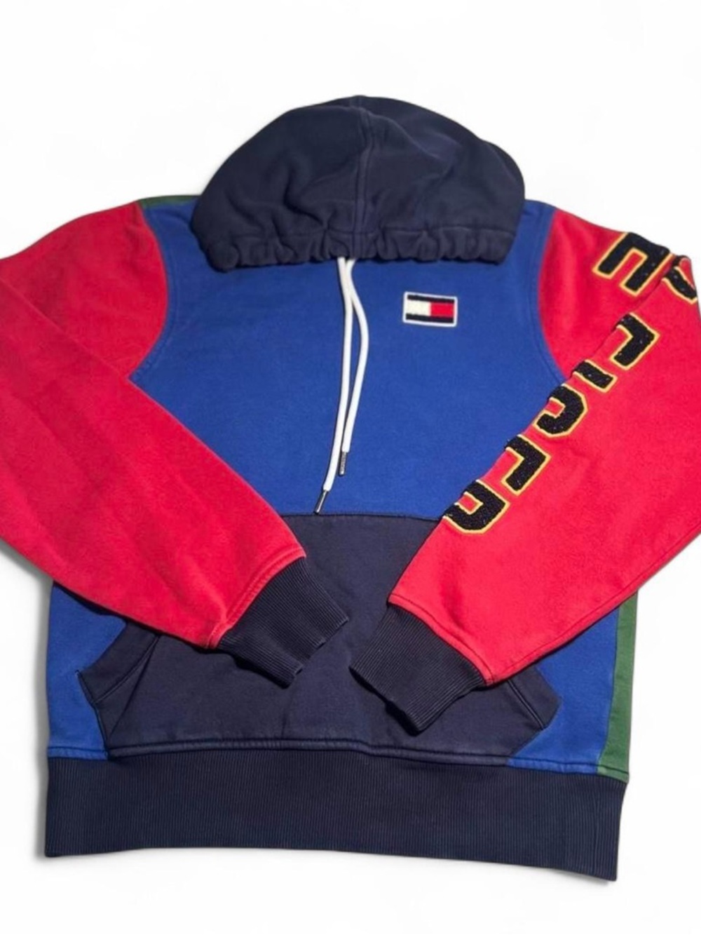 Tommy Hilfiger Unisex Colorblock Hoodie in Blue, Green, & Red